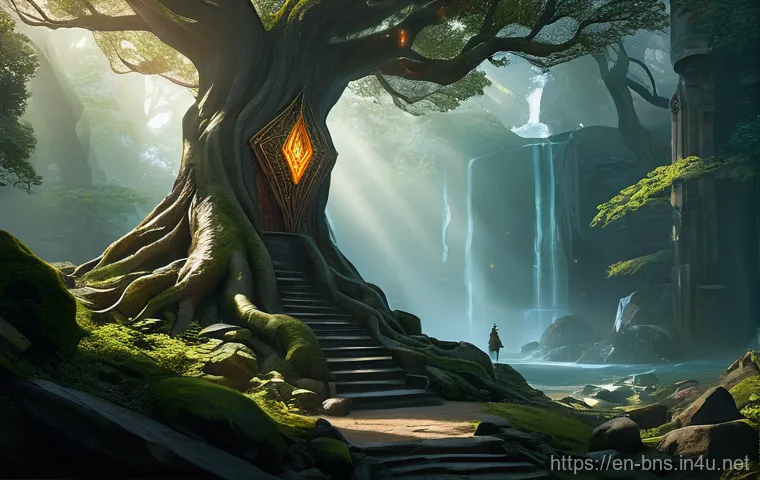 블레이드앤소울 각성 트리 세부 설명 - **Awakening the Path:** A powerful, androgynous fantasy adventurer, mid-twentyies, stands in a mysti...