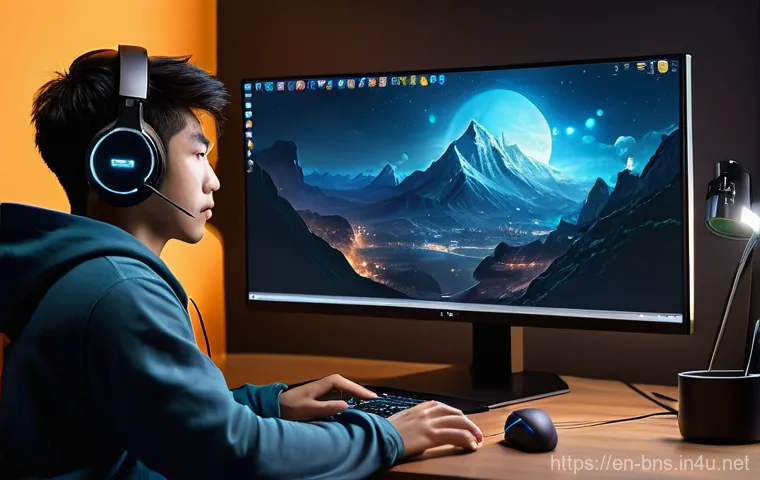 블레이드앤소울 인벤 활용법 - **A focused young gamer immersed in a fantasy world.** A dynamic, medium-close-up shot of a youn...