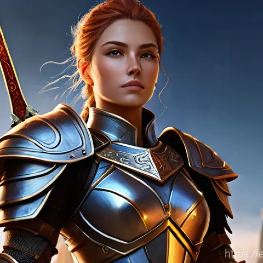 블레이드앤소울 장신구 세팅 최적화 - **A highly skilled female fantasy warrior, approximately 25-30 years old, in a dynamic battle stance...