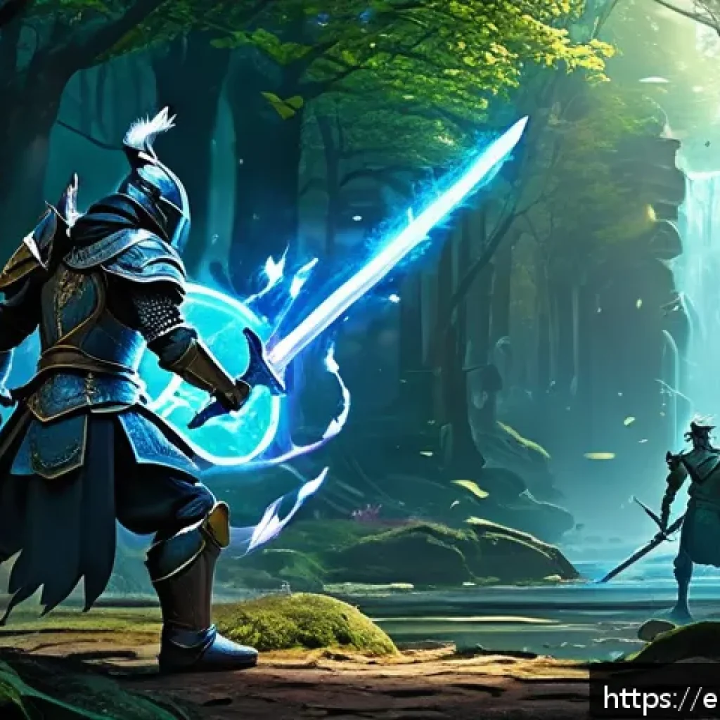 블레이드앤소울 AI 동료 활용법 - A dynamic fantasy battle scene featuring a skilled warrior and their AI companion fighting side by s...