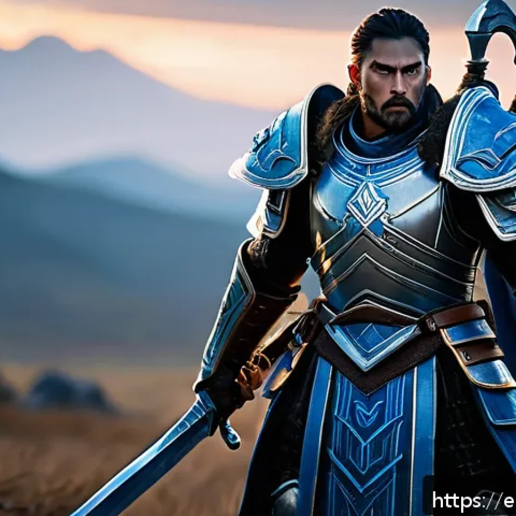블레이드앤소울 경쟁전 추천 스펙 - A dynamic PvP warrior character wielding a massive greatsword, clad in mid-tier heavy armor featurin...