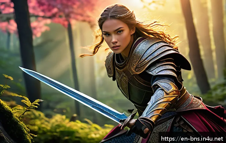 블레이드앤소울 특화 세트 효과 - A dynamic fantasy battle scene featuring a Blade Dancer character in detailed, ornate armor from the...