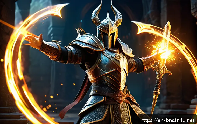 블레이드앤소울 확장 콘텐츠 정보 - A dynamic fantasy battle scene showcasing a skilled warrior executing a complex skill rotation with ...